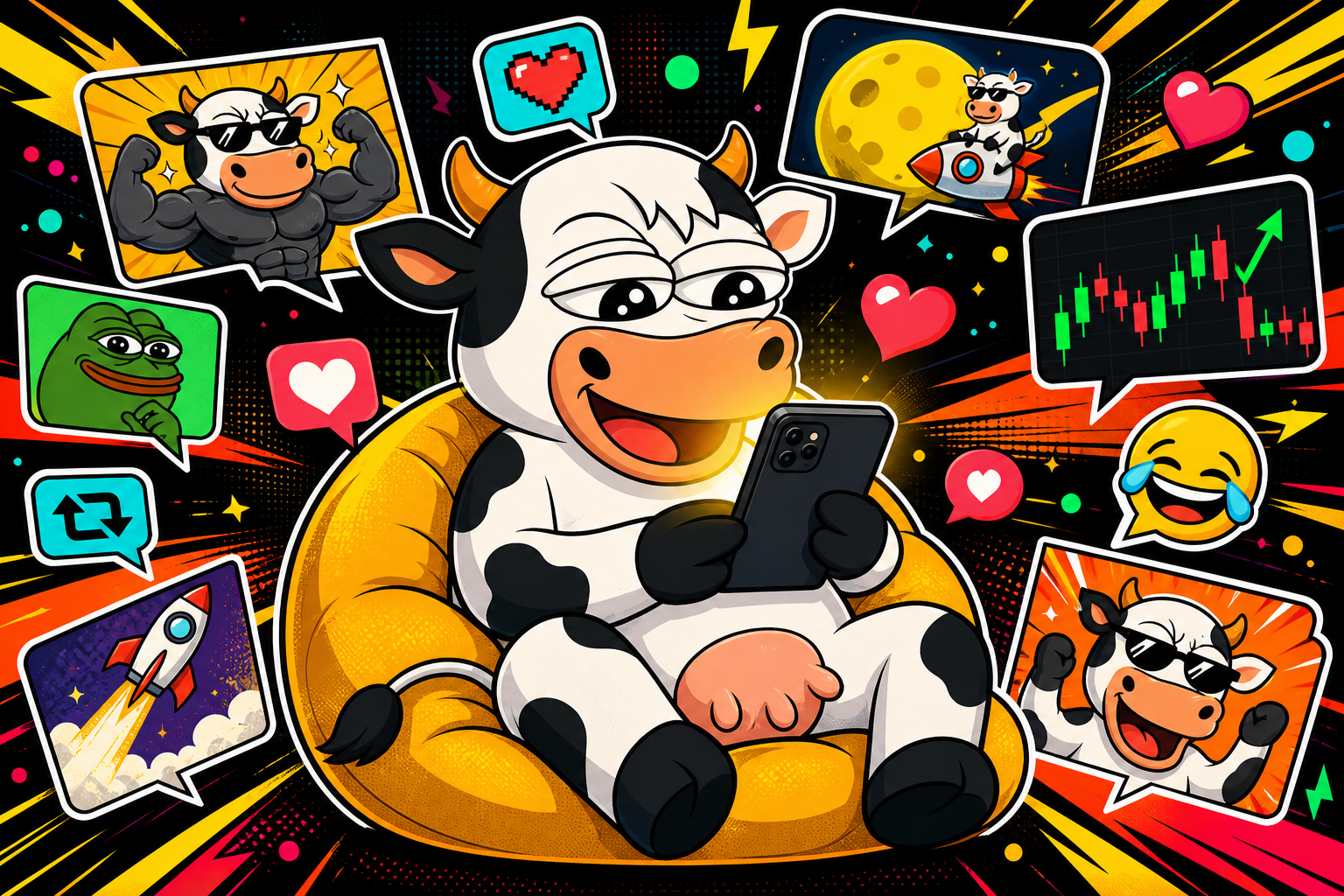 Muu mascot playing social media